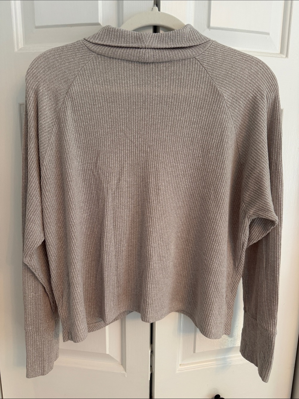 Express Light Gray Ribbed Funnel Neck Sweater - Picture 5 of 5